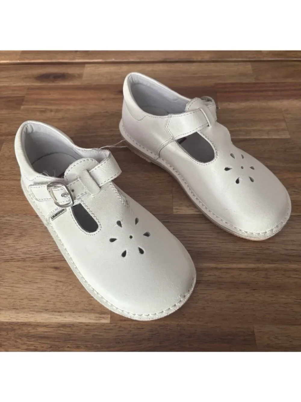 L'Amour Girls Shoes Classic Off White Leather Mary Jane T-strap Size 12 School
